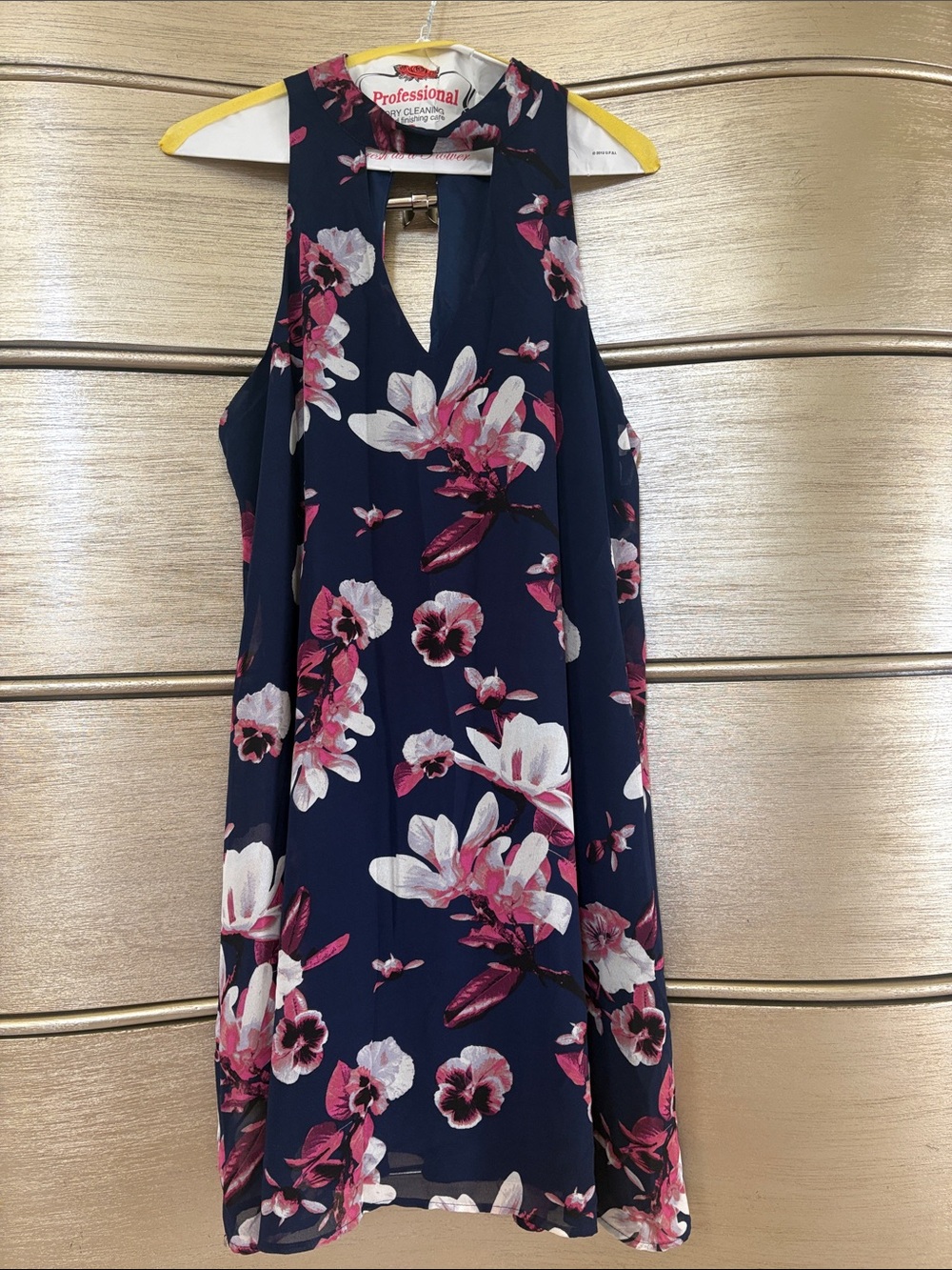 Pink & Navy Floral Print Dress